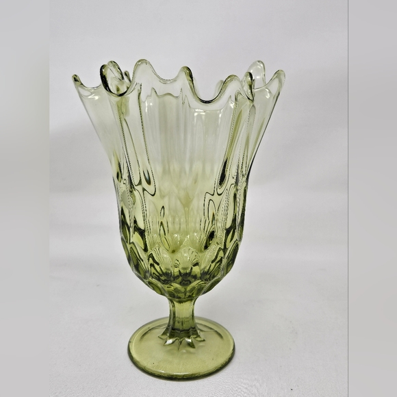 FENTON handkerchief Colonial green thumb print / Thousand Eye footed vase vintag - Picture 6 of 11